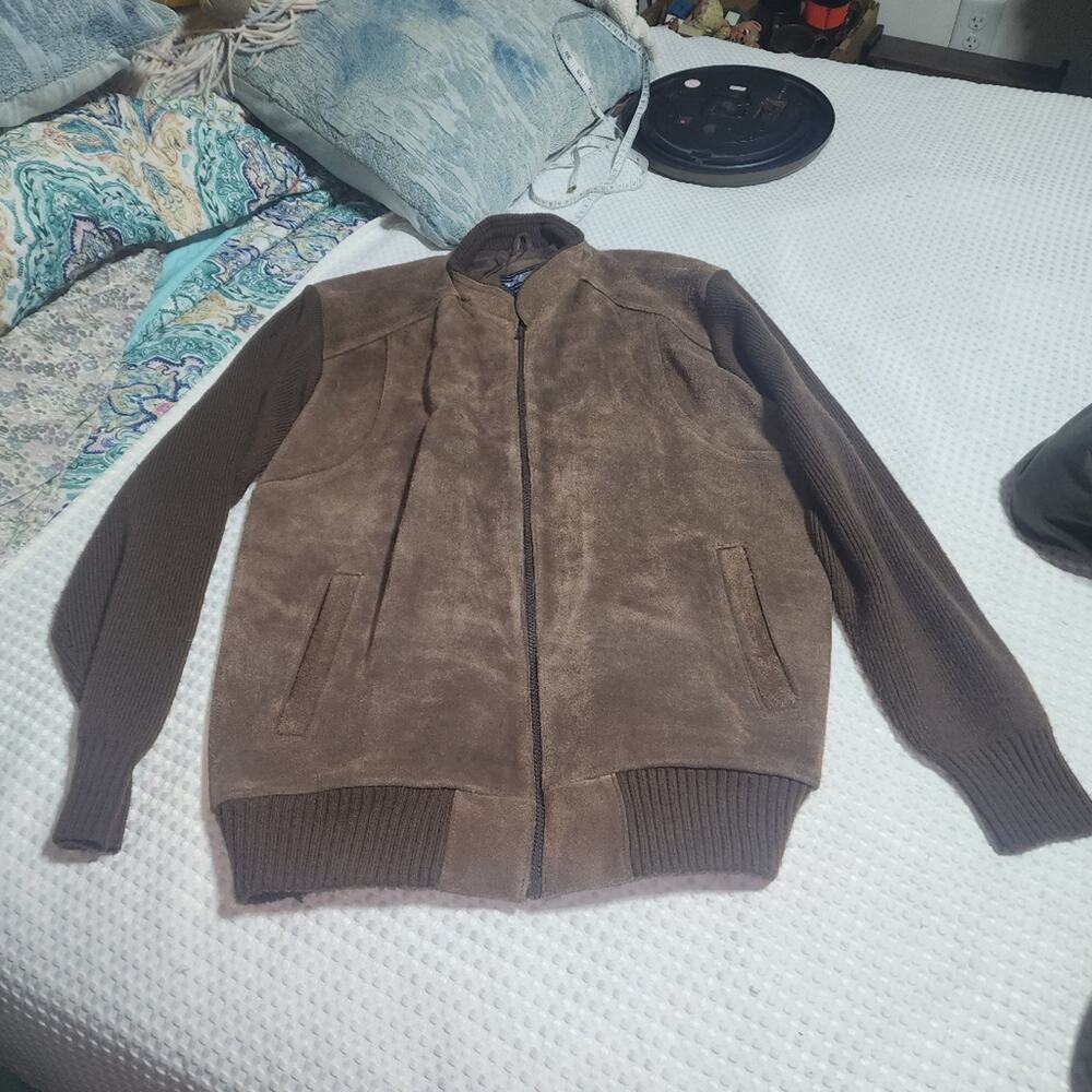 MERVYNS EUC MENS SZ XL MENS COLLECTION COW SPLIT LEATHER SWEATER BOMBER JACKET